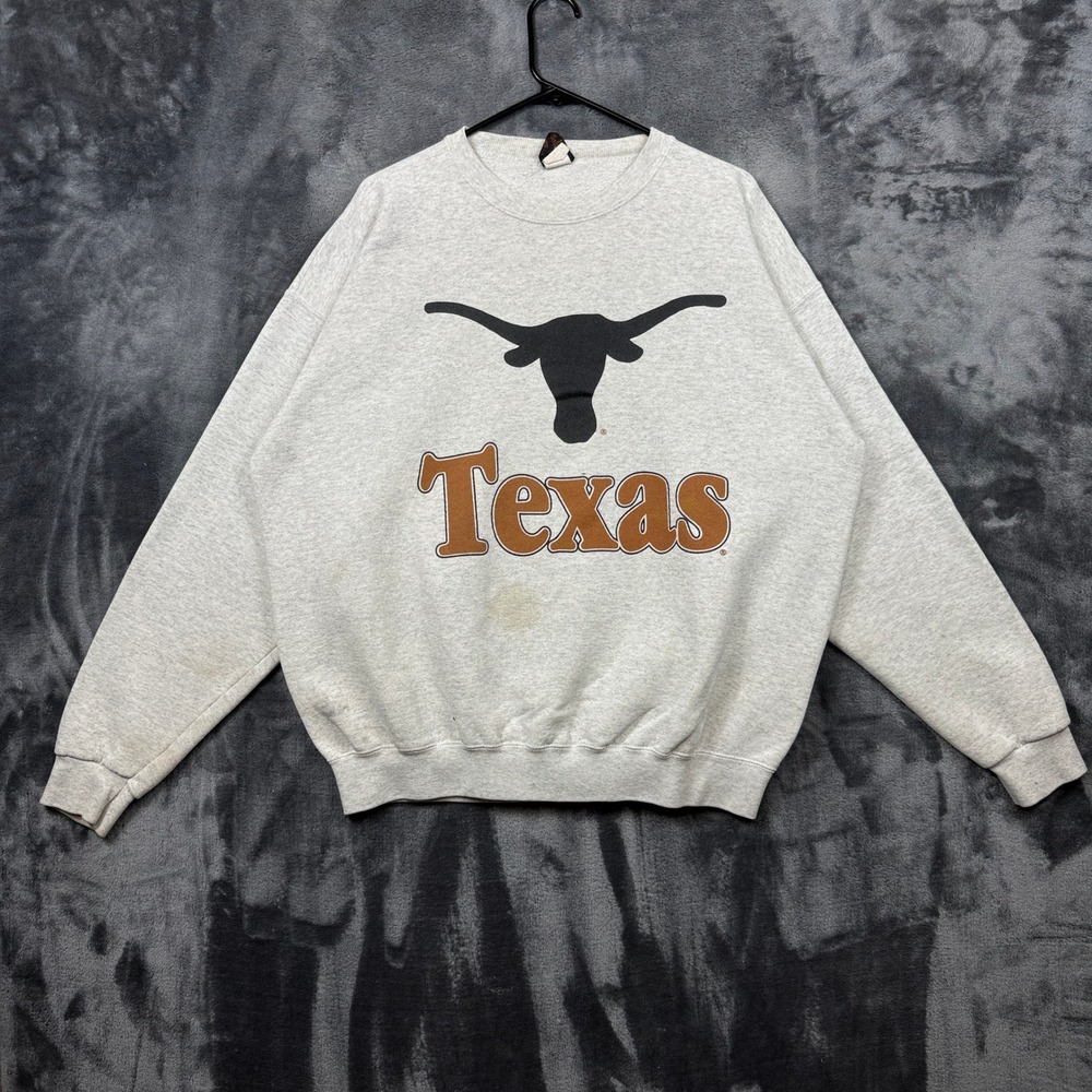 PM Sweatshirt Mens XL Gray Texas Longhorns Vintage Made in USA Pullover Crewneck